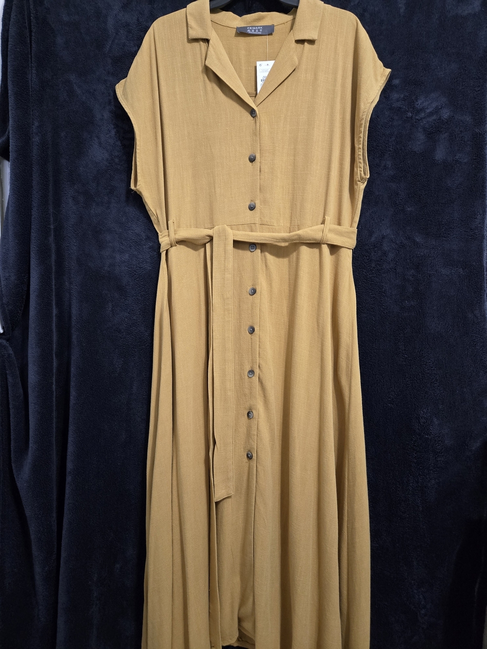 Primark Mustard Button-Front Maxi / Midi Dress with Tie Belt